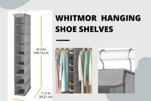 Gray Whitmor hanging shoe shelves with 6 compartments. Perfect closet organizer.