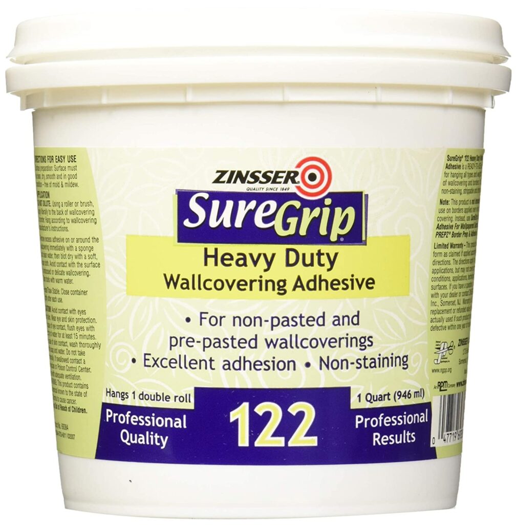 Zinser SureGrip Heavy Duty Wallcovering Adhesive, 1 quart, professional quality for non-pasted and pre-pasted wallcoverings.