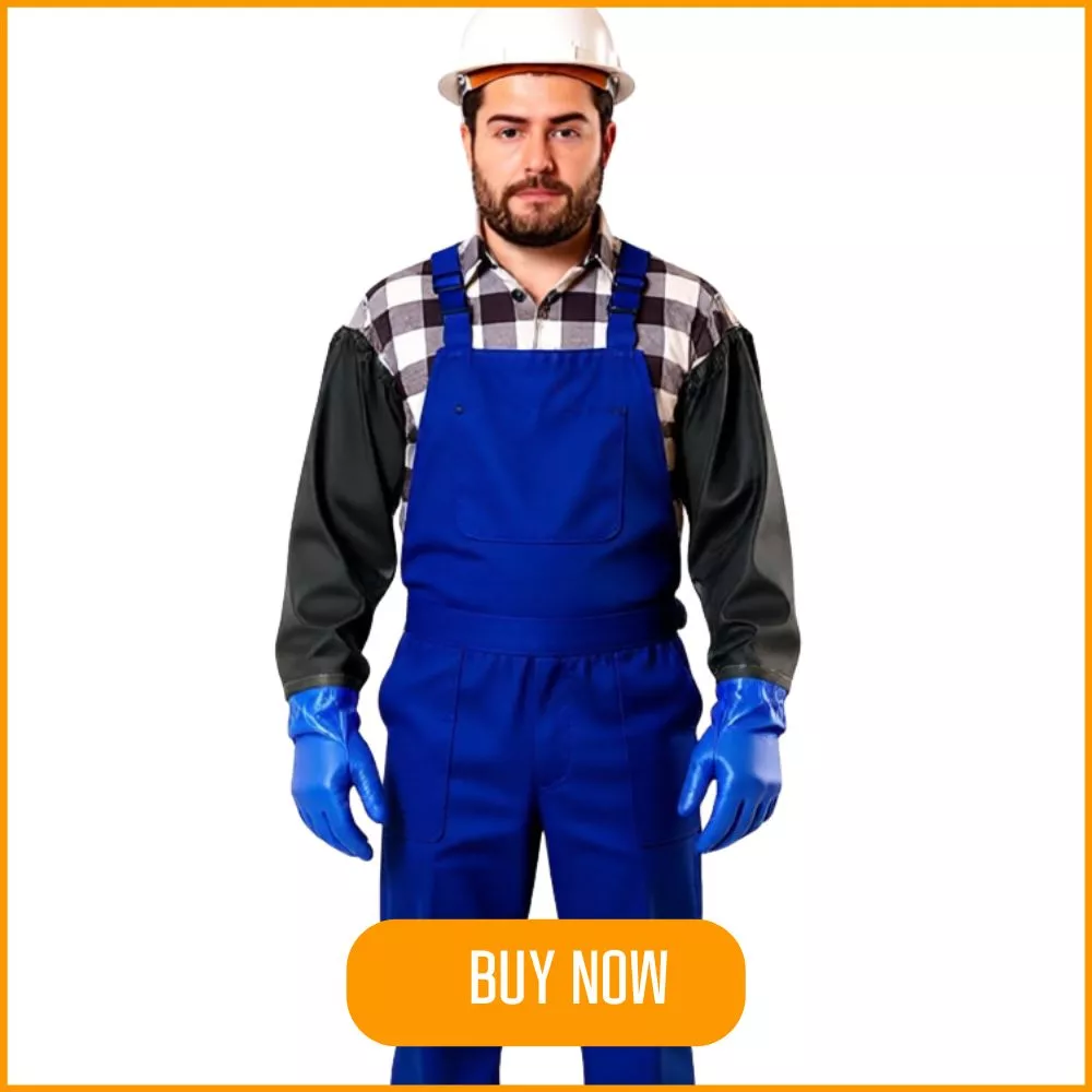 Man in overalls, gloves, and hard hat, ready for tough jobs.