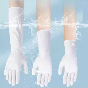 White 15-inch gloves protect arms from water splashes during chores.