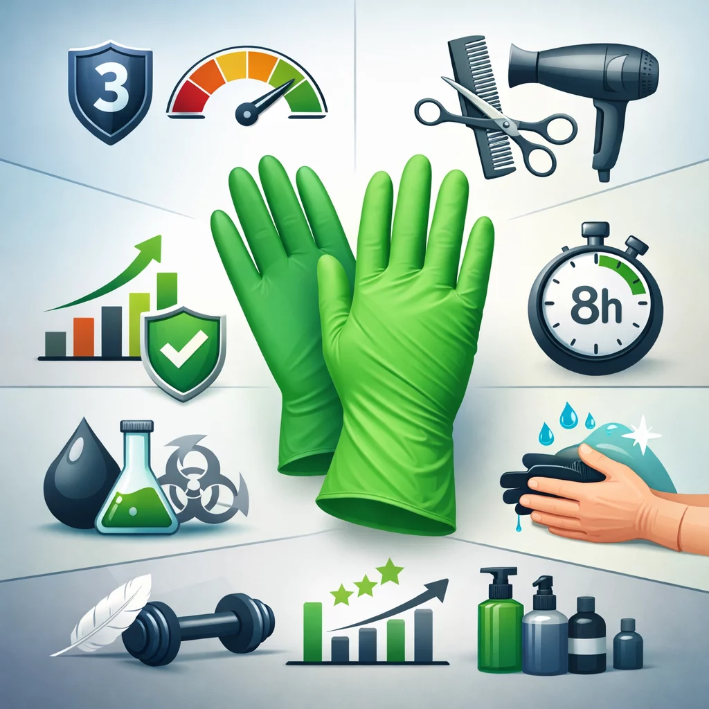 Professional square infographic () for article "L3 Level 3 Nitrile Gloves Review: Complete Guide for Hair Salon Owners",