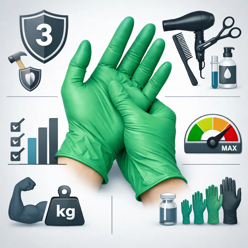 Professional square infographic () for article "L3 Level 3 Nitrile Gloves Review: Complete Guide for Hair Salon Owners",